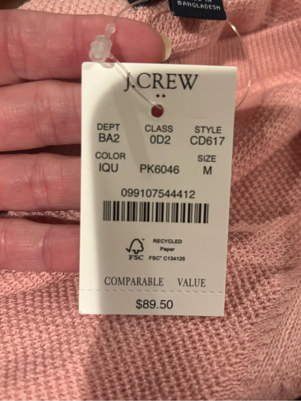 J. Crew Men's Crewneck Sweater in Light Pink